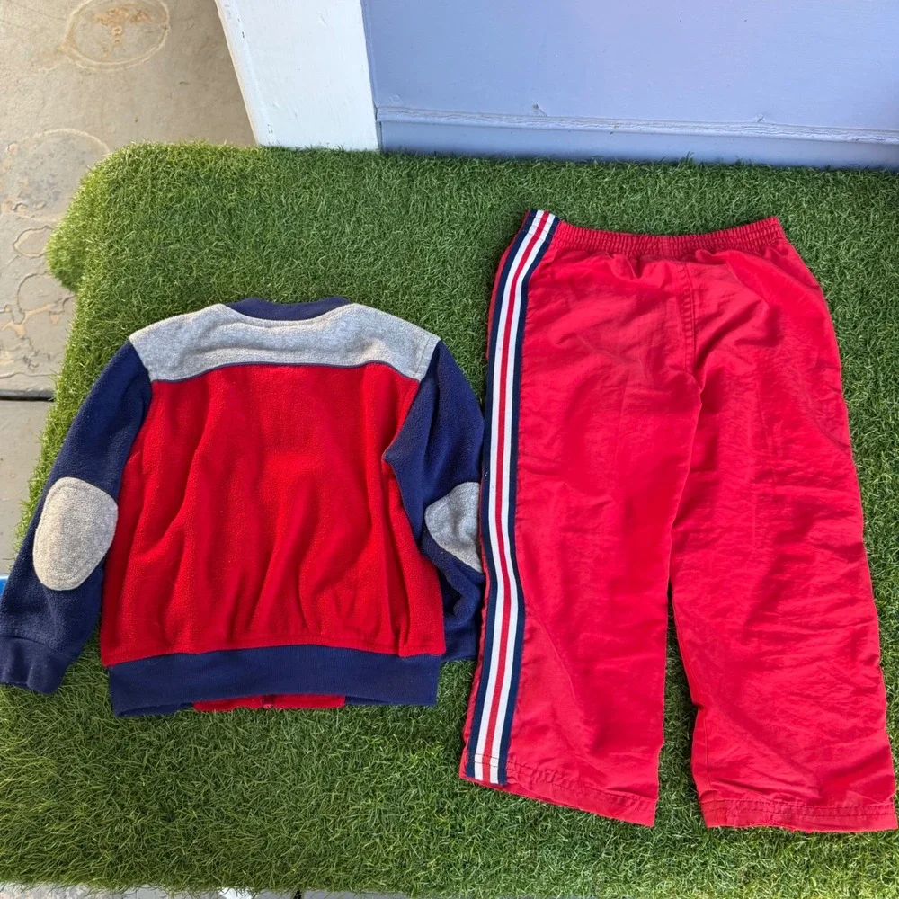 Vtg Sesame Street Elmo Toddler Boys 4T Fleece Varsity Jacket and Track Pants Set